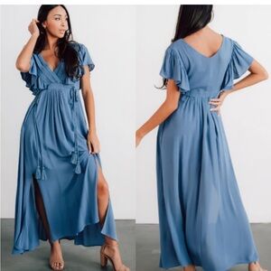 Baltic Born Jennifer Deep V Maxi Dress in French Blue Renaissance Tassles XXXL